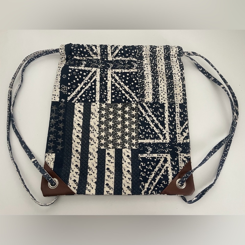 Aphorism by Anthropologie British Flag Print Canvas Drawstring Backpack Bag - Picture 2 of 7